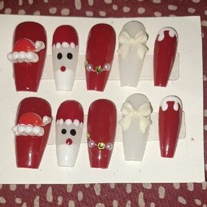 Hand Crafted Red and White Holiday Nail Set